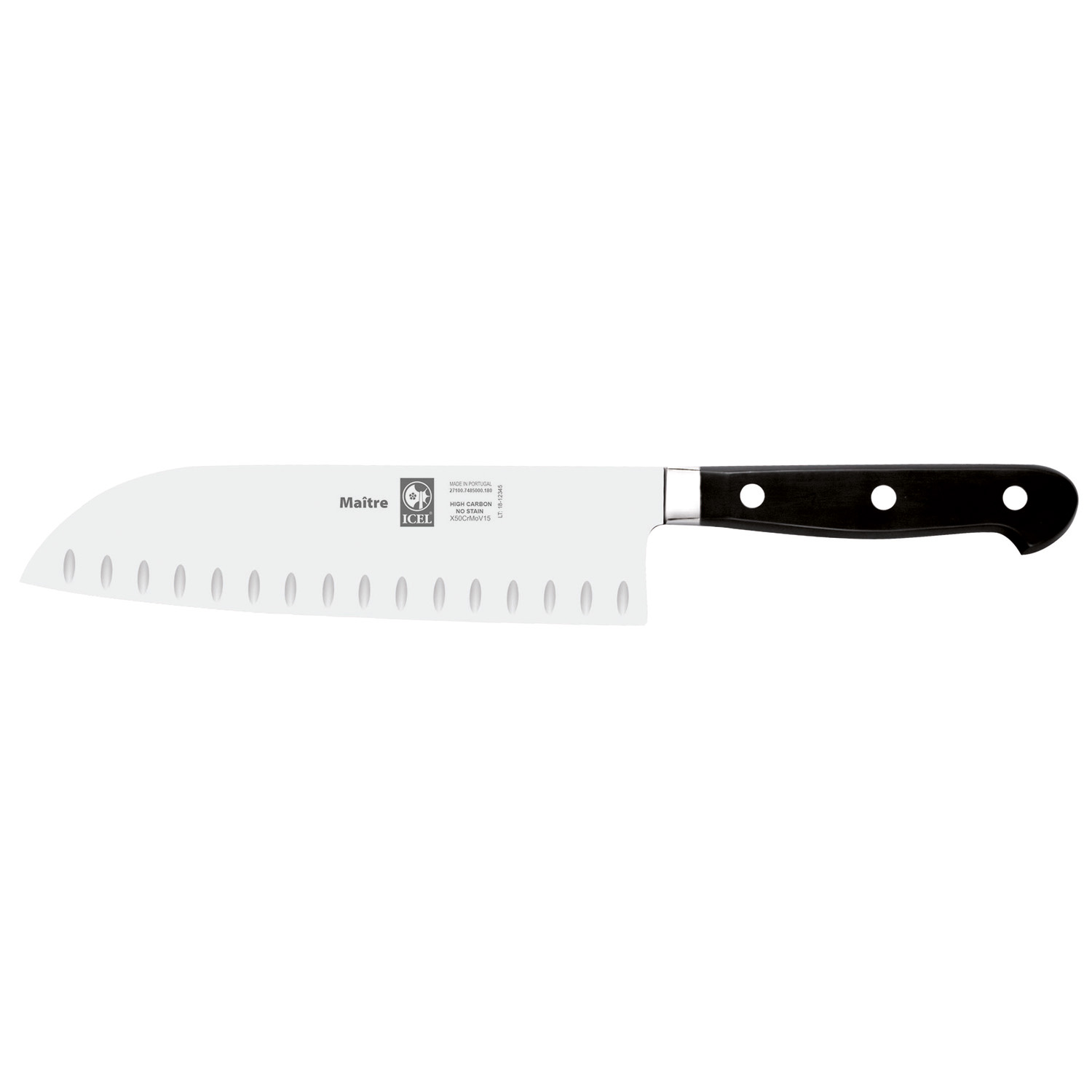 Нож японский Santoku 180/300 мм. с бороздками, кованый MAITRE Icel /1/ — Бизнес Пром