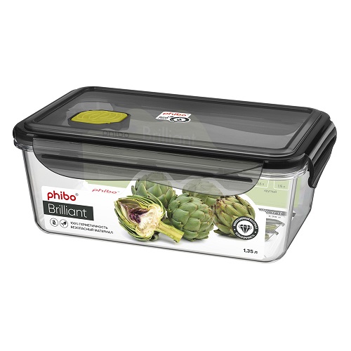 Контейнер для продуктов прямоуг.  1,35 л. 19,5*12,5*7 см. герметичный с клапаном "Бриллиант"/1/12/ — Бизнес Пром
