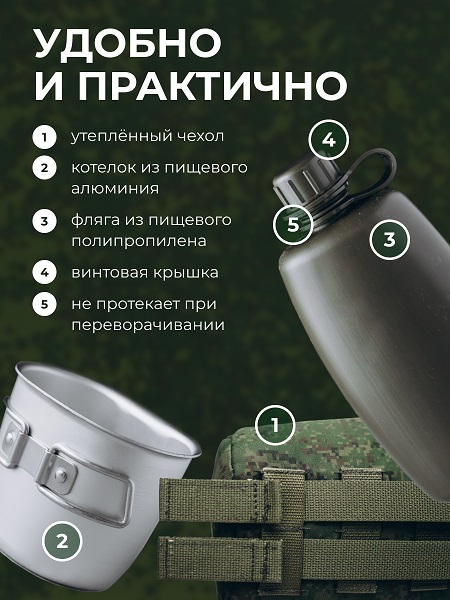 Фляга с котелком походная в чехле зеленом MG /1/33/ — Бизнес Пром